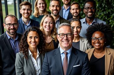 Group portrait of a diverse group of people, all dressed in formal business attire.