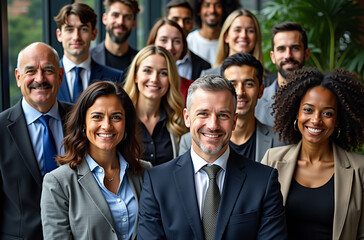 Group portrait of a diverse group of people, all dressed in formal business attire.