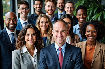 Fototapeta premium Group portrait of a diverse group of people, all dressed in formal business attire.