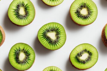 Fototapeta premium Freshly sliced kiwi fruit pattern, healthy eating, vibrant green color, nutritious snack food, exotic fruit background, refreshing summer treat, delicious and sweet.