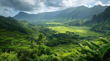 Obraz premium Green valley landscape between mountains