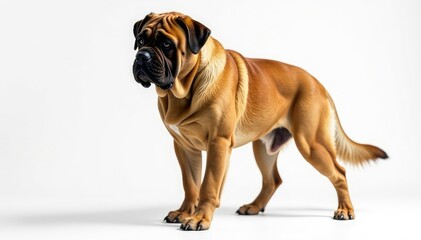 Fototapeta premium Majestic mastiff, powerful stance, white background, breed standard, canine, strong