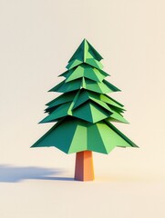 Fototapeta premium Colorful Paper Craft Christmas Tree with Geometric Shapes and Shadows