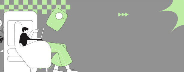 Holiday shopping people doing e-commerce online shopping flat vector concept operation hand drawn illustration
