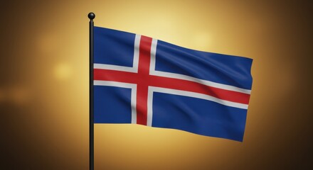 Obraz premium Icelandic Flag Waving Proudly Against a Golden Sunset Backdrop A Stunning National Symbol