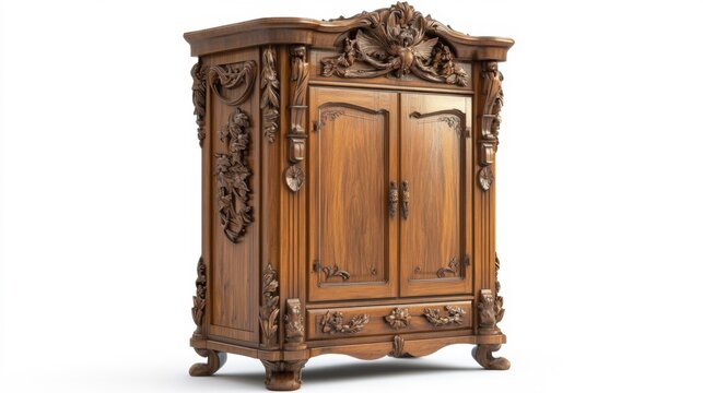 Ornate Wooden Chifferobe with Carved Details. Generative AI
