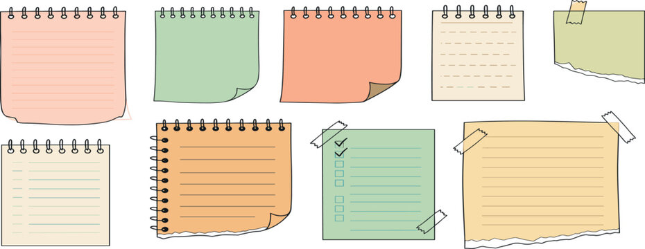 Memo frame note paper line cute planner sheet set. Notebook paper note frame for task list page, to do list sticker sheet. Hand drawn kid sketch line style reminder sticker