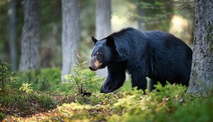 Black Bear foraging in the woods