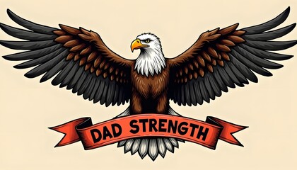 a bald eagle with “Dad Strength” banner, masculine cartoon