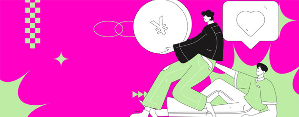 Holiday shopping people doing e-commerce online shopping flat vector concept operation hand drawn illustration
