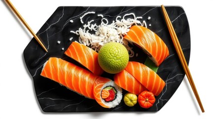 Assorted Nigiri Sushi on Slate with Chopsticks