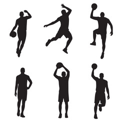 set of vector different style of basketball players silhouette	