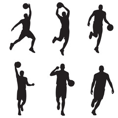 set of vector different style of basketball players silhouette	