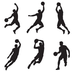 set of vector different style of basketball players silhouette	
