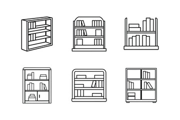 bookshelf line art vector illustration