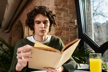 Relaxing afternoon at a cozy cafe while enjoying a book and refreshing drink in vibrant atmosphere