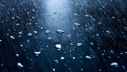 Fototapeta premium Falling raindrops isolated on dark background Heavy rain and weather storm in raining season