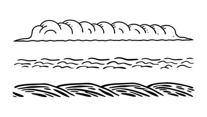 Hand Drawn Clouds Sea and Hills Seamless Pattern Design Elements