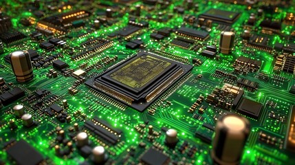 Obraz premium Circuit board Electrical paths glow with light. Technology background pattern