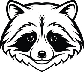 A cute Raccoon Head silhouette vector illustration, Raccoon Head isolated line art vector, Raccoon Head vector logo icon design
