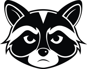A cute Raccoon Head silhouette vector illustration, Raccoon Head isolated line art vector, Raccoon Head vector logo icon design