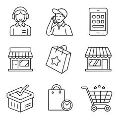 Online Shopping Icons Customer Service Delivery Store Shopping Bag Cart