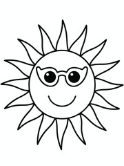 Happy Sun Wearing Sunglasses Cute Cartoon Drawing for Kids Coloring Pages