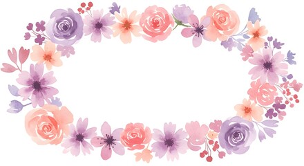 Watercolor Floral Oval Frame.