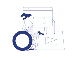 Holiday shopping people doing e-commerce online shopping flat vector concept operation hand drawn illustration
