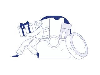 Holiday shopping people doing e-commerce online shopping flat vector concept operation hand drawn illustration
