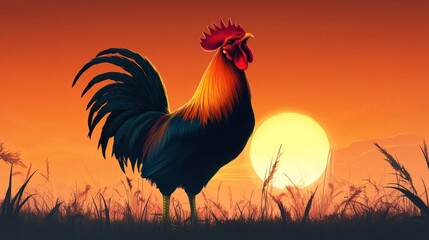 A rooster dramatically singing at sunrise like an opera star --ar 16:9 --v 6.1 Job ID: f8646106-df22-421a-8951-27697b081529