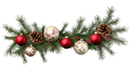 Fototapeta premium Christmas fir branch with xmas decoration ball on white background