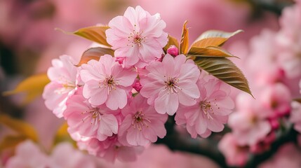 Delicate pink cherry blossoms in bloom