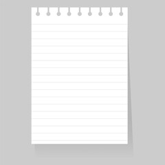 sheet of lined paper isolated on background. Vector illustrations