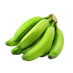 Green banana bunch isolated on PNG transparent background, cut out