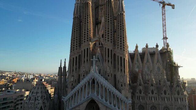 sagrada familia barcelona spaine drone shot