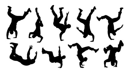 set of parkour silhouette vector on white background