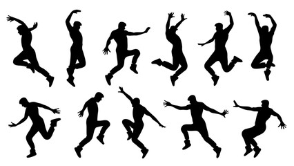set of parkour silhouette vector on white background