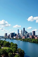 Obraz premium Panoramic cityscape of Boston downtown financial district skyline on a sunny day, urban, cityscape