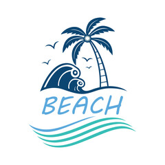 Naklejka premium Scenic Tropical Island with Palm Trees and Lighthouse Illustration , Beach Logo , T Shirt Design .