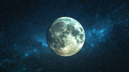 Fototapeta premium Stunning Full Moon in a Starry Night Sky with Cosmic Background and Ethereal Glow