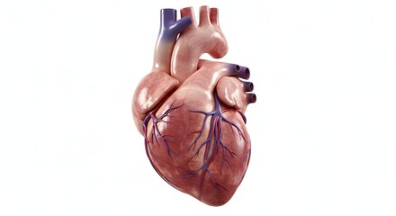 Naklejka premium Detailed medical illustration showcasing the human heart, highlighting arteries, veins, and internal structure.