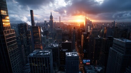 Fototapeta premium New York City Skyline Sunrise Aerial View