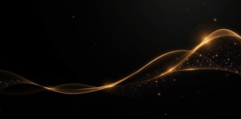 Elegant black background with gold wave line design, abstract, minimalist