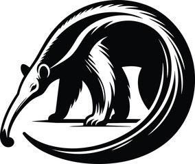 Anteater Silhouette with Long Snout Probing Ground