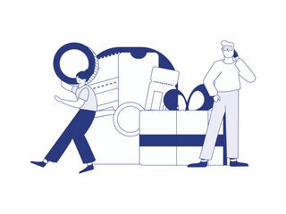 Holiday shopping people doing e-commerce online shopping flat vector concept operation hand drawn illustration
