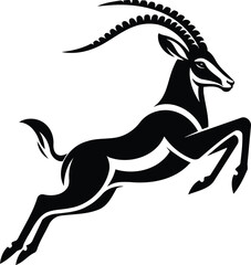 Antelope Leaping Gracefully Silhouette in Black and White