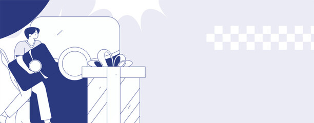 Holiday shopping people doing e-commerce online shopping flat vector concept operation hand drawn illustration
