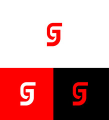 Modern Red and White GJ Logo Design Variations on White, Red, and Black Backgrounds