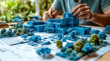 Fototapeta premium An artist creates a stunning architectural model with lush plants